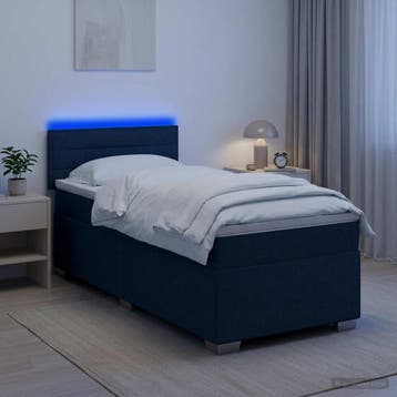 vidaXL Boxspring Bed met Matras en LED Blauw 100 x 200 cm, Verzenden, Nieuw, Eenpersoons, Blauw