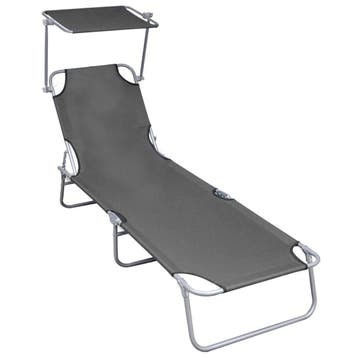 vidaXL Ligbed inklapbaar met luifel aluminium grijs, Verzenden, Nieuw