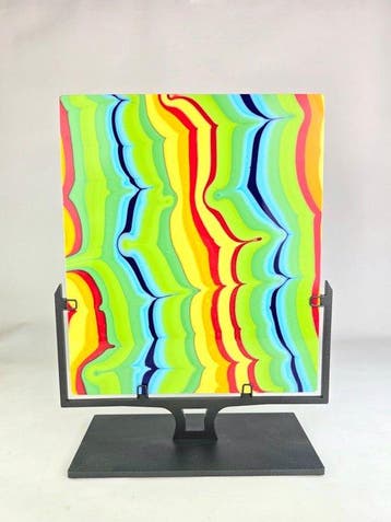 Made Murano Glass - sculptuur, Piastra Carnevale su Stand in