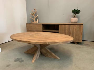 Ovale salontafel van teakhout -  130 cm x 80 cm, Huis en Inrichting, Ophalen of Verzenden, Nieuw