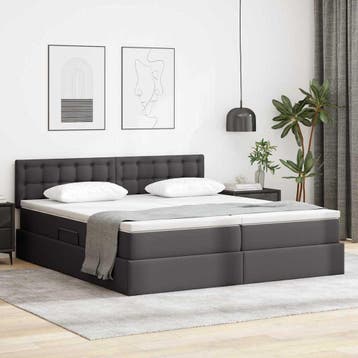 vidaXL Opbergbed met LED met matras Grijs 200 x 200 cm Nep, Verzenden, Nieuw, Grijs, Overige materialen