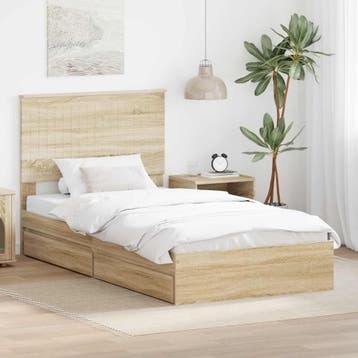 vidaXL Opslag bed met lade Sonoma Eiken 100 x 200 cm Bewerkt, Huis en Inrichting, Slaapkamer | Bedden, Verzenden, Nieuw, Bruin