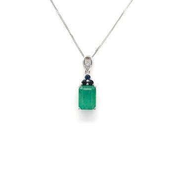 Ketting met hanger - 14 karaat Witgoud - 1.17ct. tw. Smaragd