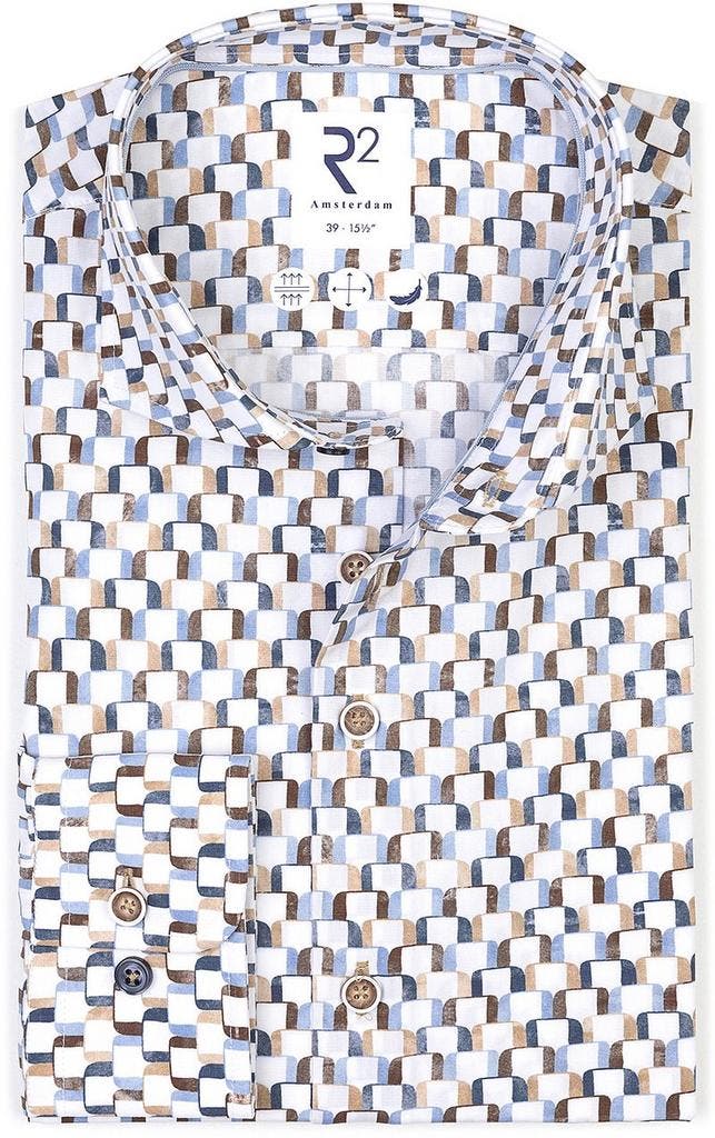 R2 Poplin Overhemd Print Multicolor maat 43 Heren, Kleding | Heren, Overhemden, Nieuw, Verzenden