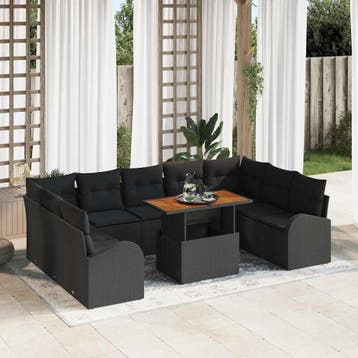 vidaXL Tuin Sofa Set 10 st Zwart Poly riet, Verzenden, Nieuw, Meer dan 8 zitplaatsen