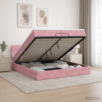 vidaXL Ottoman Bed met Matrassen en LED Roze 200 x 200 cm, Verzenden, Nieuw, Stof