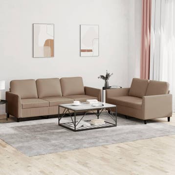 vidaXL 2-delige Loungeset met kussens kunstleer cappuccino, Verzenden, Nieuw, Leer, Minder dan 150 cm