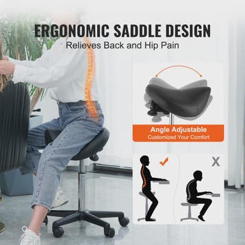 Ergonomische Zadelkruk met Wielen - In Hoogte Verstelbaar &