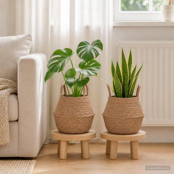 vidaXL Plantenpot met handvatten 2 st Naturel Ø 22 x 20 cm, Verzenden, Nieuw, Minder dan 30 cm