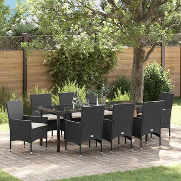vidaXL Tuin eettafelset 9 st Zwart poly rattan, Verzenden, Nieuw, Rotan, Meer dan 8 zitplaatsen