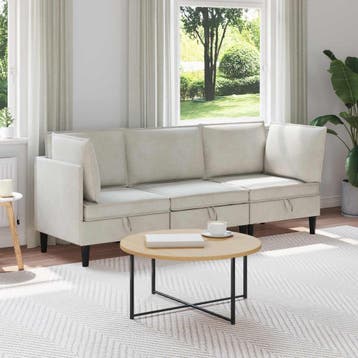 vidaXL Woonkamer Meubelset met kussen 3 pcs Crèmekleurig, Huis en Inrichting, Verzenden, Nieuw