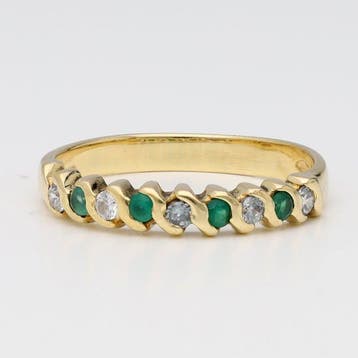 Ring - 18 karaat Geel goud - 0.27ct. tw. Smaragd - Diamant, Nieuw