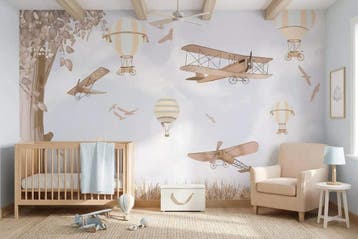 Vliegtuigen behang babykamer – vintage fotobehang, Verzenden, Fotobehang