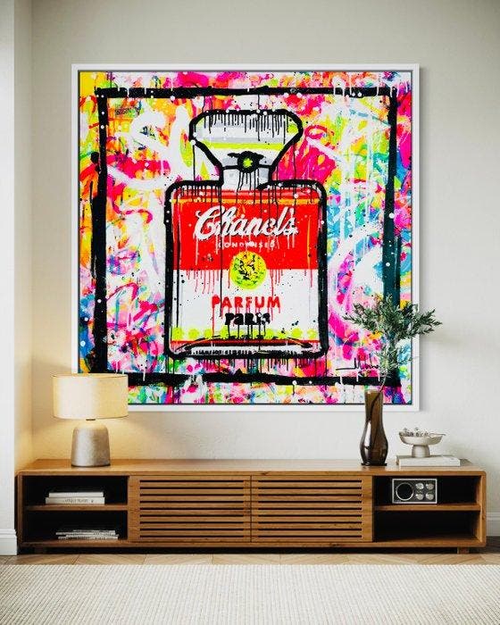 Mikko - Campbells Parfum Chanel 5 On Frame - XL, Antiek en Kunst, Kunst | Schilderijen | Modern