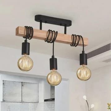 Retro Houten Plafondlamp met 3xE27 Fitting - Vintage Boho St, Verzenden, Nieuw