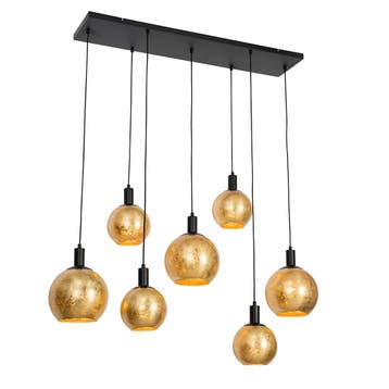 Design hanglamp zwart met goud glas 7-lichts - Bert, Verzenden, Nieuw, Glas, Design