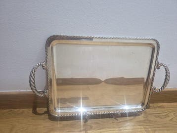 Spanish Silver-Plated Serving Tray with Twisted Rope Handles