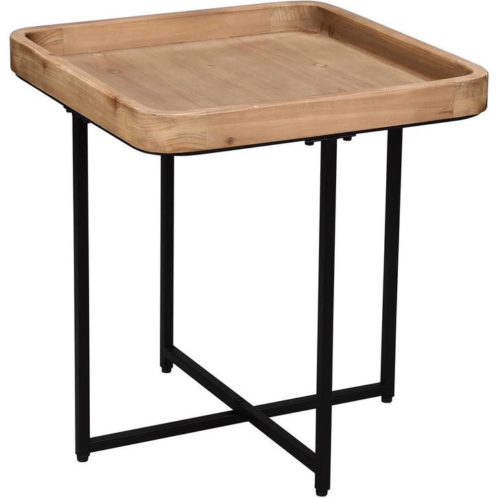 Bijzettafel - Livion Jayjay - Houten blad - Vierkant - Zwart, Huis en Inrichting, Tafels | Eettafels, Nieuw, Metaal, Ophalen of Verzenden