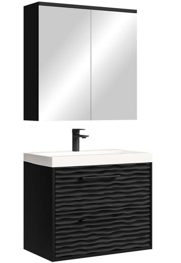 Badkamermeubel Etna 60cm mat zwart Badmeubel met spiegelkast, Verzenden, Nieuw, Wastafelkast