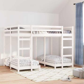 vidaXL Drie-hoog Bunk Bed Frame Wit 140 x 200 cm Massief, Verzenden, Wit, Hout, Nieuw
