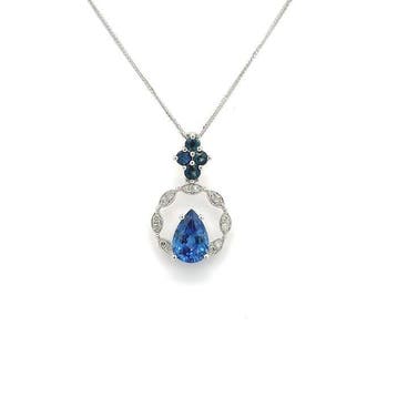 Ketting met hanger - 14 karaat Witgoud - 0.96ct. tw. Saffier