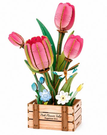 PlayfulMario Roze Tulp Houten Modelbouwset 75 Onderdelen..., Verzenden, Nieuw