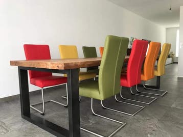 Set van 8 leren eetkamerstoelen sledepoot, Huis en Inrichting, Stoelen, Ophalen of Verzenden, Nieuw, Leer