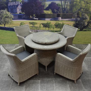 Bilbao Riccione dining tuinset 110 cm rond 6-delig grijs, Tuin en Terras, Ophalen of Verzenden, Nieuw, Wicker