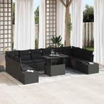 vidaXL Tuin Sofa Set met kussen met opslag 11 pcs Zwart, Verzenden, Nieuw, Rotan, Meer dan 8 zitplaatsen