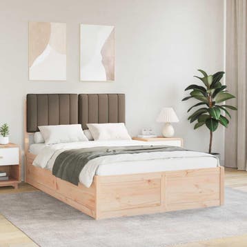 vidaXL Bedframe met Gevoerd Hoofdgedeelte Taupe 120 x 190 cm, Verzenden, Nieuw, Hout
