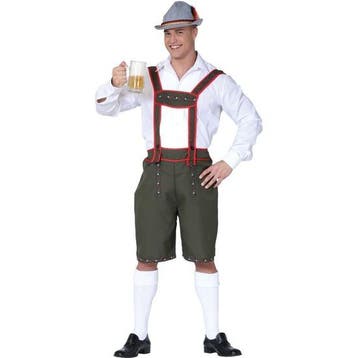 Groene/rode bierfeest/oktoberfest lederhosen broek verklee.., Verzenden, Nieuw