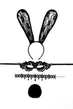 Haarband Set Bunny Zwart Kant Konijn Oren Masker Staart Chok, Ophalen of Verzenden, Nieuw, Carnaval, Accessoires