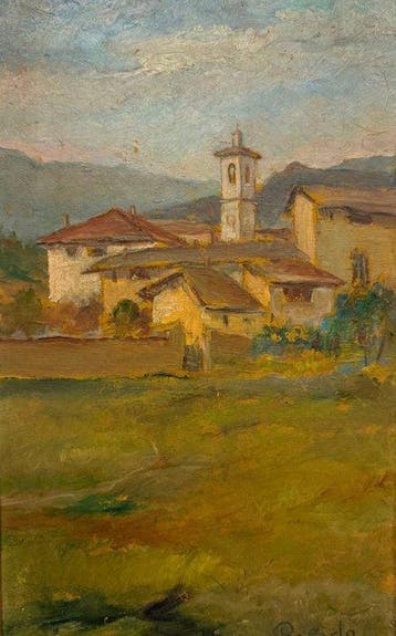 Scuola italiana (XIX-XX) - Scorcio di Paese di Campagna con