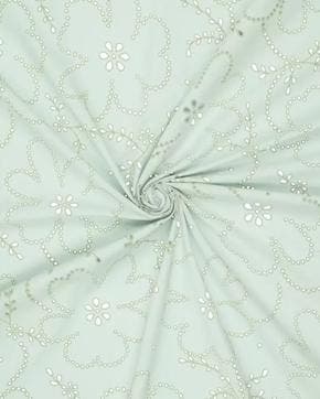 Broderie Katoen Gaten & Bloemen Licht Groen, Nieuw, Groen
