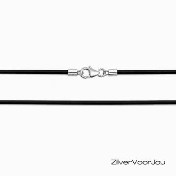 Zwarte rubberen ketting 2 mm met 925 sterling zilveren karab, Sieraden, Tassen en Uiterlijk, Verzenden, Nieuw, Zilver