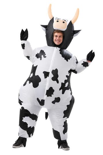 KIMU® Opblaas Kostuum Koe Opblaasbaar Pak Koeienpak Mascotte, Carnaval, Nieuw, Overige maten, Ophalen of Verzenden