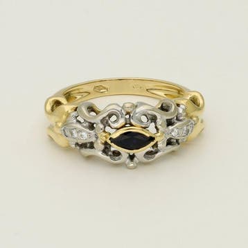 Ring - 18 karaat Geel goud, Witgoud Saffier - Diamant, Nieuw