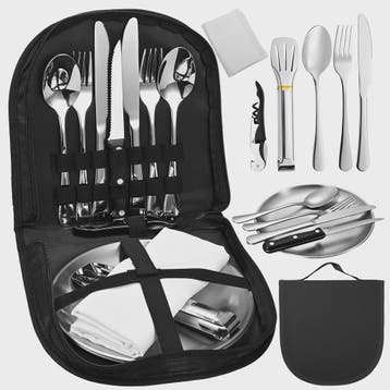 Draagbare Camping Bestekset RVS - Complete Picknick Tafelset, Verzenden, Nieuw