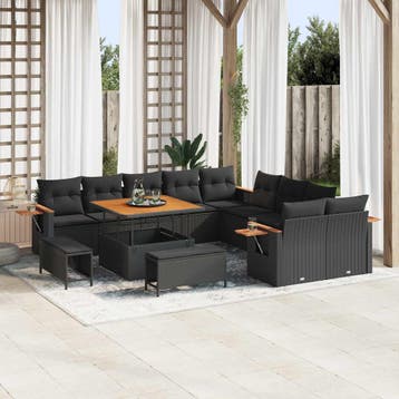 vidaXL Tuinbankenset met kussen 17 pcs Zwart poly rattan, Verzenden, Nieuw, Rotan, 7 zitplaatsen