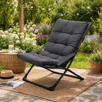 Loungestoel met kussen - grijs - 84 x 63 x 88 cm, Verzenden, Nieuw