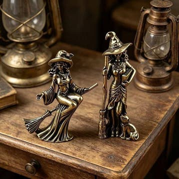 sculptuur, Set of 2 Vintage-Style Witch Figurines – Elegant