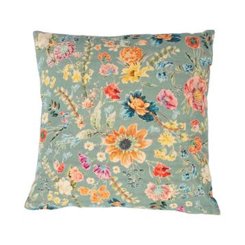 kussen geborduurd wilde bloemen all over petrol 45x45cm, Huis en Inrichting, Verzenden, Nieuw