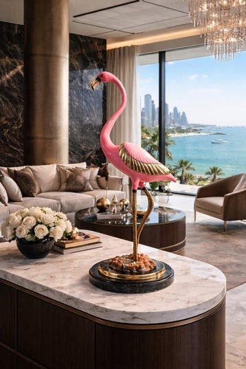 sculptuur, flamingo brons geemaileerd - 69 cm - Brons