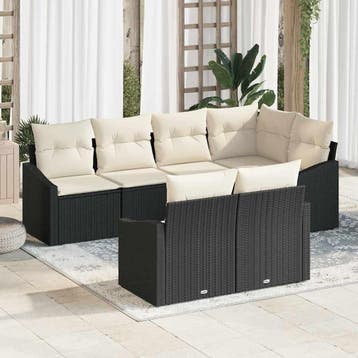 vidaXL Bankstel 7 st Zwart poly rattan, Tuin en Terras, Tuinsets en Loungesets, Verzenden, Nieuw, Rotan, 7 zitplaatsen