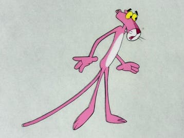 Friz Freleng - Originele animatiecel en tekening van De Roze, Nieuw in verpakking