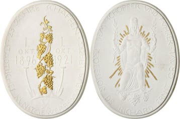 Weiße Porzellanmedaille mit gouddekor 1921 Porzellanmedai.., Verzenden