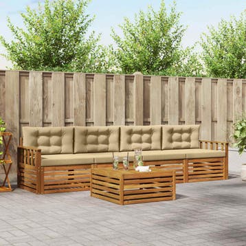 vidaXL Buiten bankenset 5 st Natuurlijk en Beige, Verzenden, Nieuw