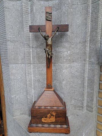 Barok stijl Crucifix - Hout Massief Brons - 1850-1900 - 60Cm, Antiek en Kunst