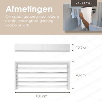 Velaryon Wanddroogrek 100cm - Wit - 5m drooglengte -, Ophalen of Verzenden, Nieuw
