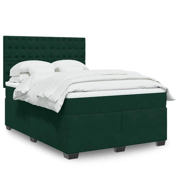 vidaXL Boxspring met matras fluweel donkergroen 140x200 cm, Verzenden, 140 cm, 200 cm, Stof